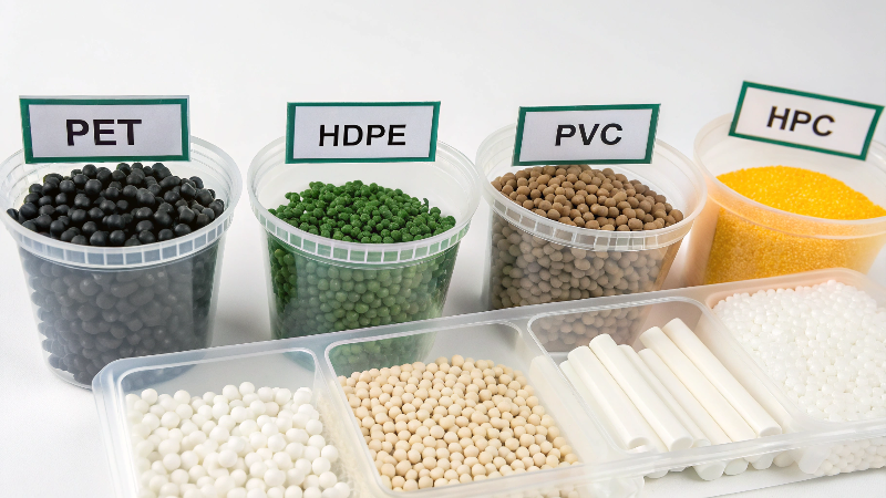 ET, HDPE, PVC plastic materials used in blow molding processes