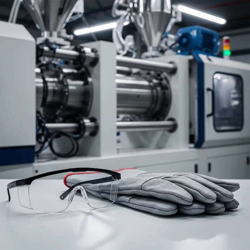 Operator safety check before starting extrusion blow molding machine