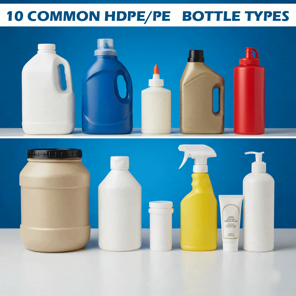  Assorted HDPE and PE bottles, jugs, and dispensers on shelves