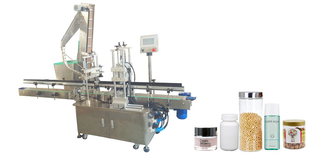 Inline automatic bottle capping machine with stainless steel conveyor and HMI panel