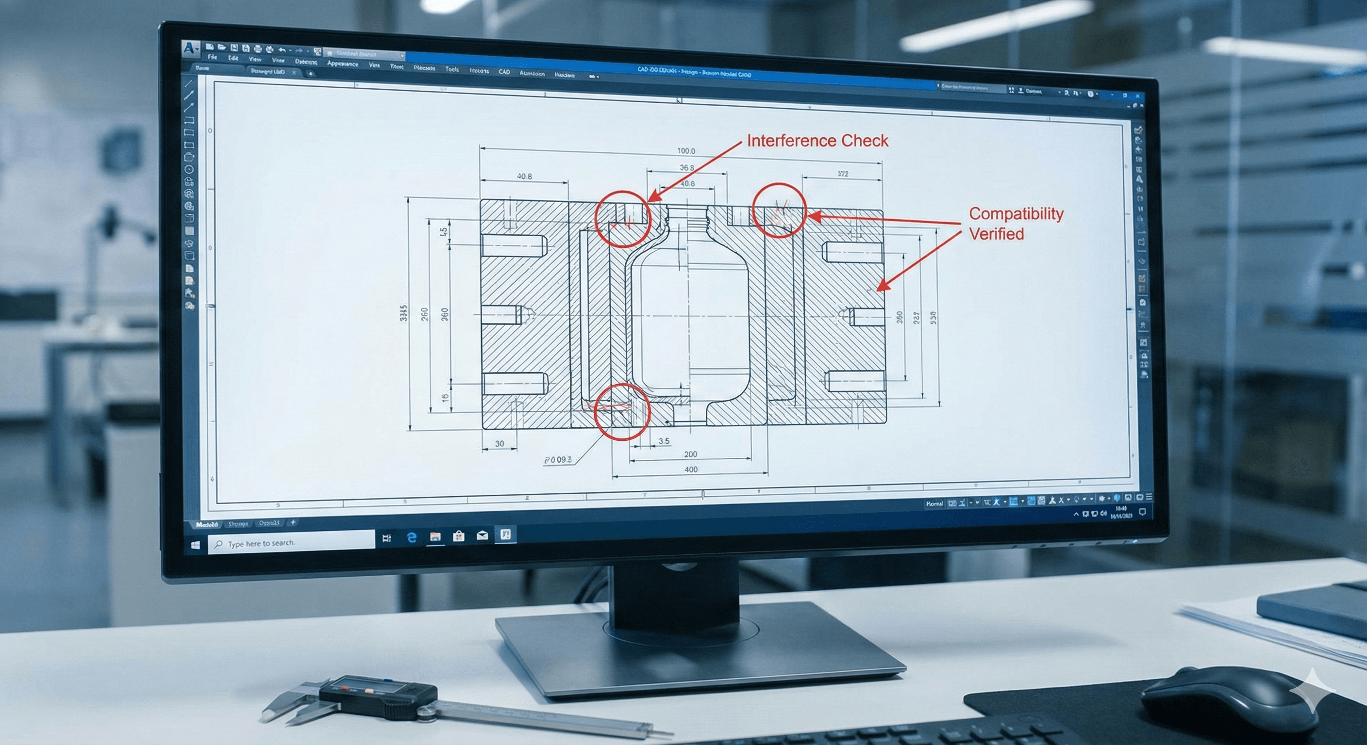 CAD mold design on monitor for extrusion blow molding bottle compatibility check