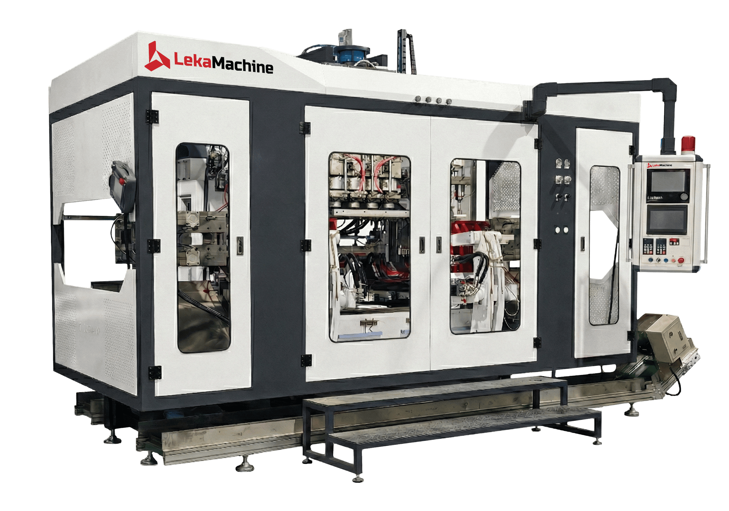 Extrusion blow molding machine for HDPE bottles and jerry cans