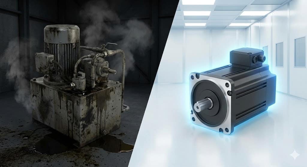 Comparison of dirty hydraulic pump versus clean electric servo motor for hygiene (ID#2)