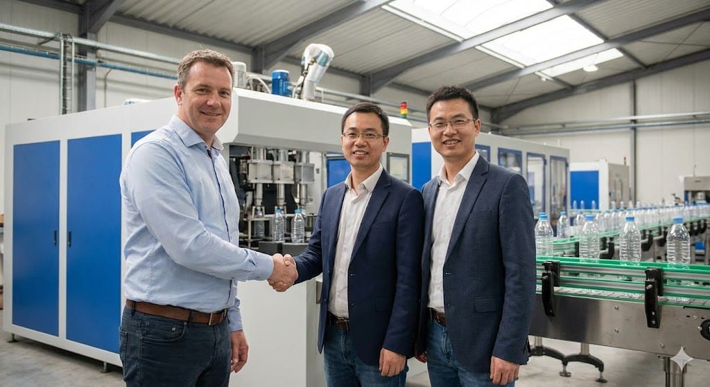 Handshake in factory with extrusion blow molding machines (ID#5)