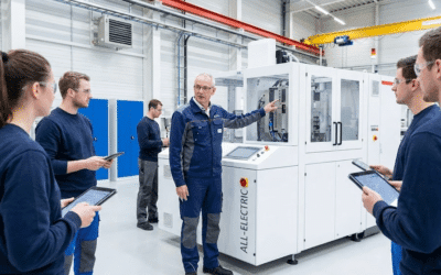 Which after-sales service terms should I focus on when signing the purchase contract for an all-electric extrusion blow molding machine?