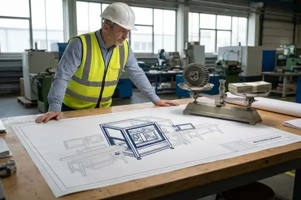 LEKA Machine engineer inspecting an all-electric blow molding machine configuration