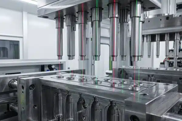 Precision alignment of blow pins with mold cavities using laser calibration (ID#4)