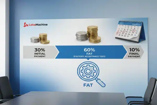 Payment Term Timeline Chart 3D illustration of the 30-60-10 payment structure for blow molding machinery (ID#2)