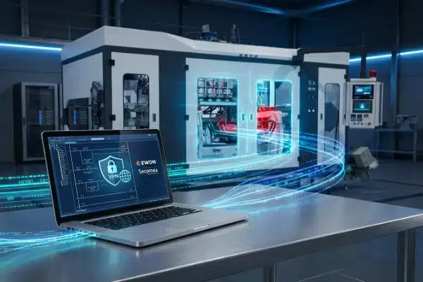 Remote diagnostics interface showing PLC logic for all-electric blow molding machine support (ID#5)