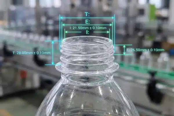 Technical diagram of bottle neck dimensions and SPI thread finish standards (ID#3)