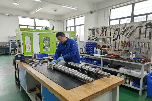 How can I determine if the hopper and feeding system of an all-electric extrusion blow molding machine are easy to clean?