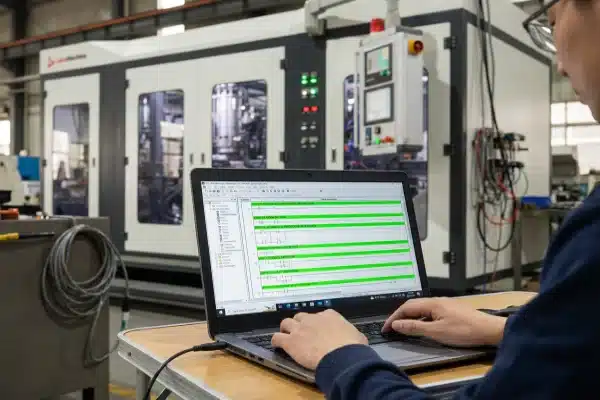PLC Logic Documentation Controls engineer reviewing clear PLC ladder logic documentation for independent machine troubleshooting (ID#5)