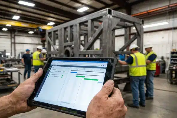 Production Timeline Management Digital Gantt chart monitoring production milestones for an all-electric blow molding machine (ID#2)
