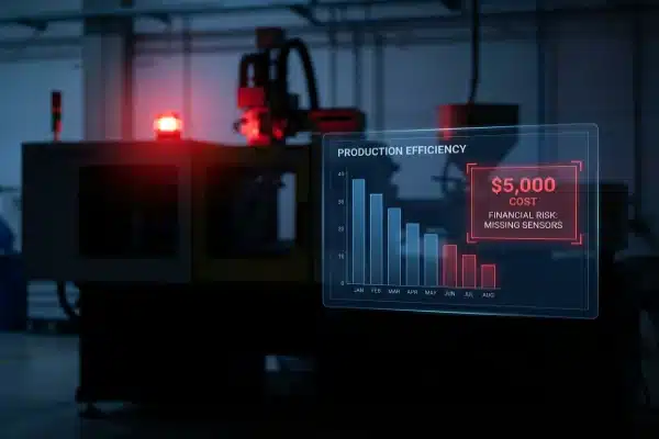 3D illustration showing blow molding machine downtime costs and essential spare parts inventory (ID#1)