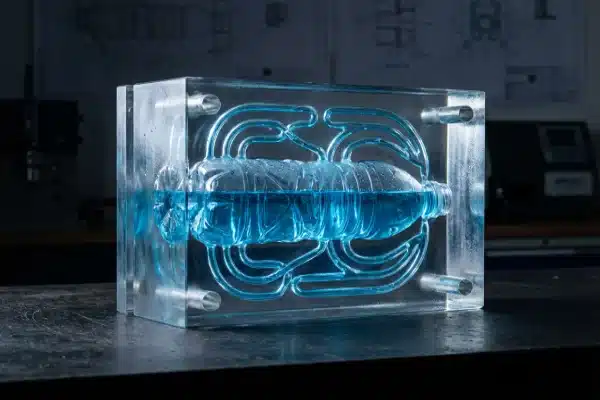 Advanced bottle mold design showing internal conformal cooling channels for faster production (ID#4)