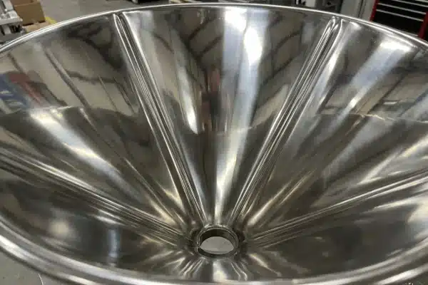 Interior view of electropolished stainless steel hopper for blow molding machine (ID#1)