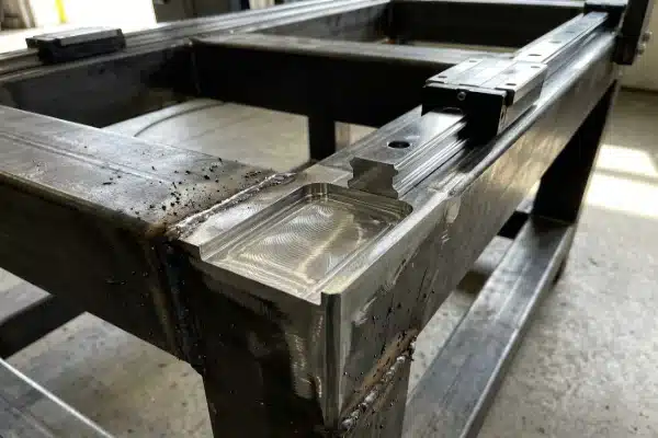 CNC milled surfaces for mounting linear guide rails on an electric blow molding frame (ID#4)