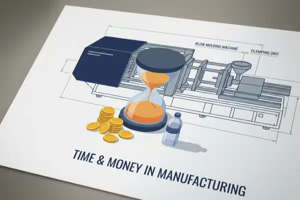 Conceptual illustration of time and money urgency for blow molding machine delivery deadlines (ID#1)