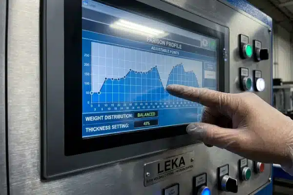 HMI screen displaying parison profile graph for precise bottle wall thickness control (ID#4)