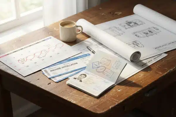 Planning international logistics and layout drawings for blow molding machine installation (ID#3)