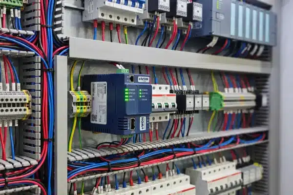 Secure Industrial IoT Gateway Industrial IoT gateway hardware installed in an electric blow molding machine control cabinet (ID#2)