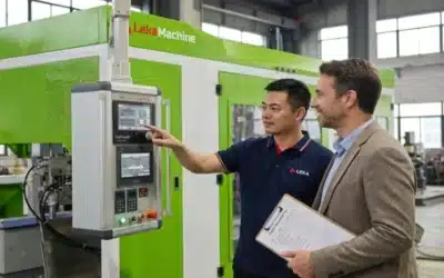 How should I confirm the response speed and durability of the touch screen on the all-electric extrusion blow molding machine?