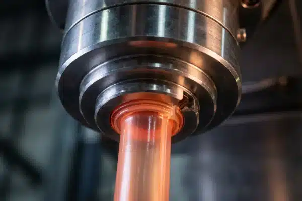 Co-Extrusion Die Head Nozzle Industrial macro shot of multi-layer co-extrusion die head and molten parison (ID#3)