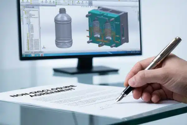 Businessman signing a non-disclosure agreement for plastic bottle design security (ID#2)
