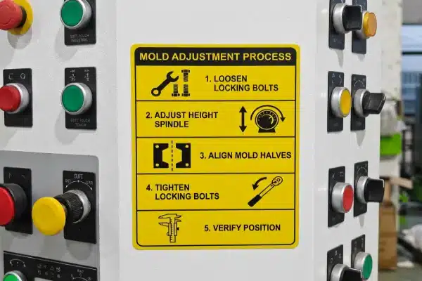 Correct English Control Labels Grammatically correct English control panel labels and operational stickers for blow molding machinery (ID#2)