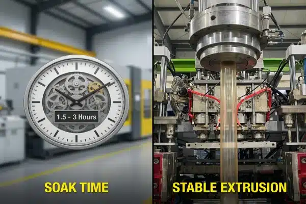 Reaching stable production parameters through proper extruder soak time to prevent screw fracture (ID#2)