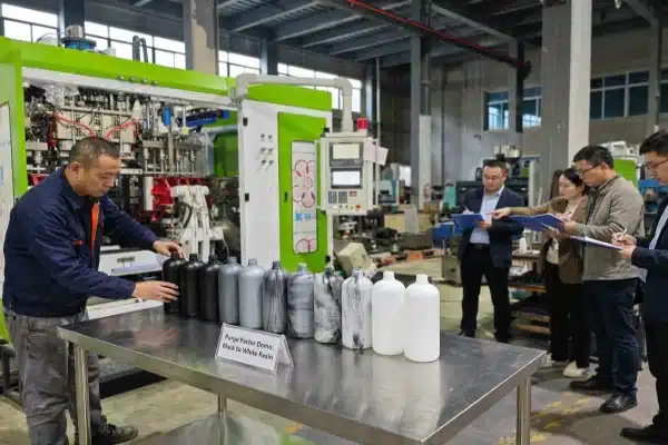 Color Change Test Black-to-white color-change trial producing streak-free parison (ID#3)