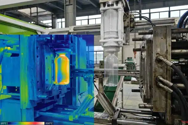 Thermal Bottle Cooling Efficiency Thermal visualization of rapid cooling during bottle ejection in a blow molding machine (ID#4)