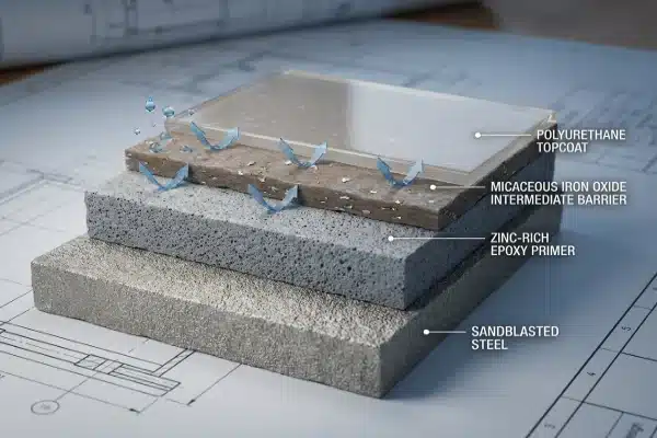 Three-Coat Coating System Three-coat zinc-epoxy MIO polyurethane frame coating (ID#2)