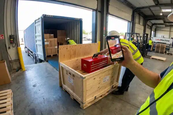 Verifying EBM machine toolbox contents during container loading inspection before sealing the shipping container (ID#5)