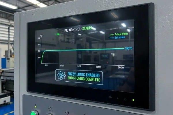 HMI display showing Auto-Tuning Fuzzy PID and SSR control (ID#2)