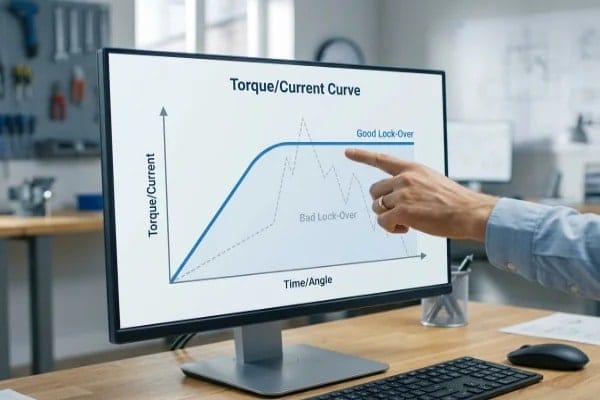 Torque and current curve analysis on computer screen (ID#4)