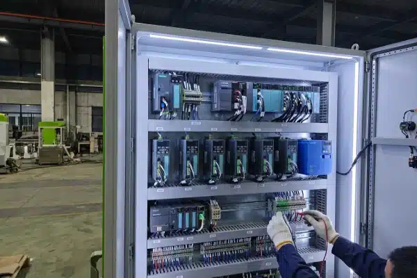 Electric cabinet with servo drives and PLC for blow molding machine maintenance (ID#2)