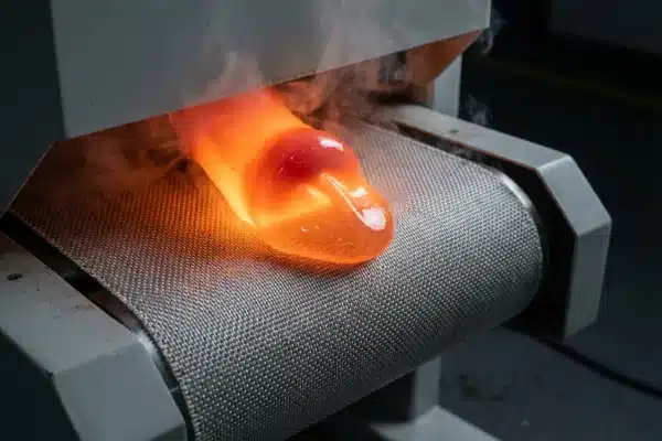 Heat-resistant conveyor belt for high-temperature parison drops in blow molding machines (ID#2)