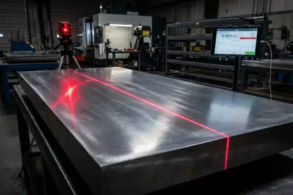 Platen Deflection Laser Testing Laser sensor testing for platen deflection and flatness under maximum clamping tonnage (ID#4)
