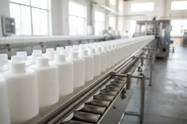High yield production line of perfectly formed white plastic bottles from electric machine (ID#5)