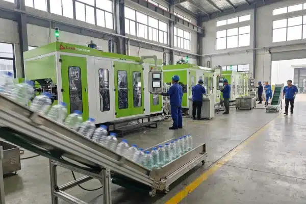 Auxiliary equipment and supporting systems for blow molding and bottle packaging production lines