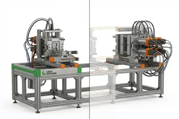 Modular machine frame designed to accommodate larger molds and increased cavitation for future upgrades. (ID#4)