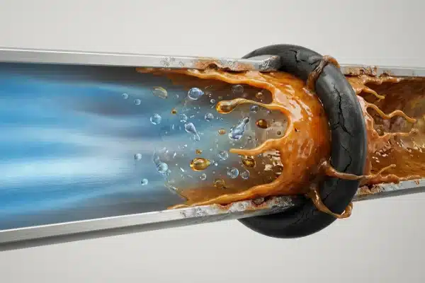 Diagram showing how oil-water separators protect pneumatic valves from corrosive acidic emulsion contamination (ID#2)