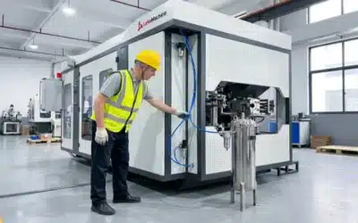 How should I safely unload the heavy ALL electric extrusion blow molding machine after it arrives at the factory?